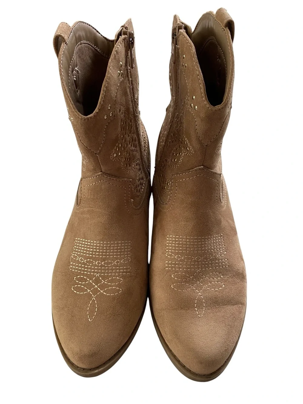 Art Class Elma Studded Cowboy Boots Kids Girls Tan Size 5 Faux Suede